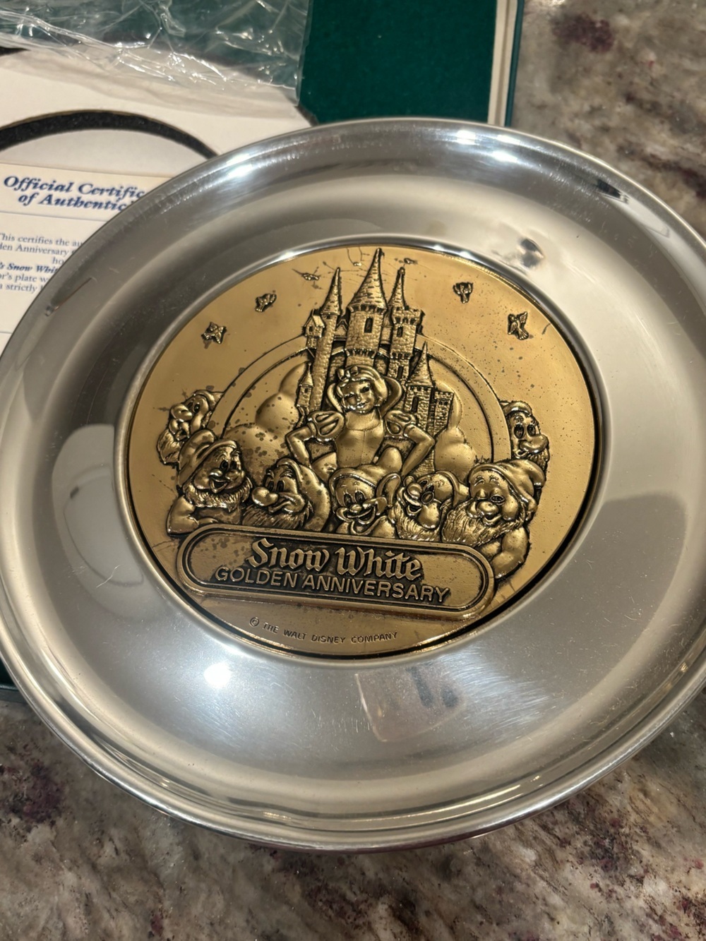 Disney Snow White 50th Golden Anniversary Decorative Plate - Gold & Silver